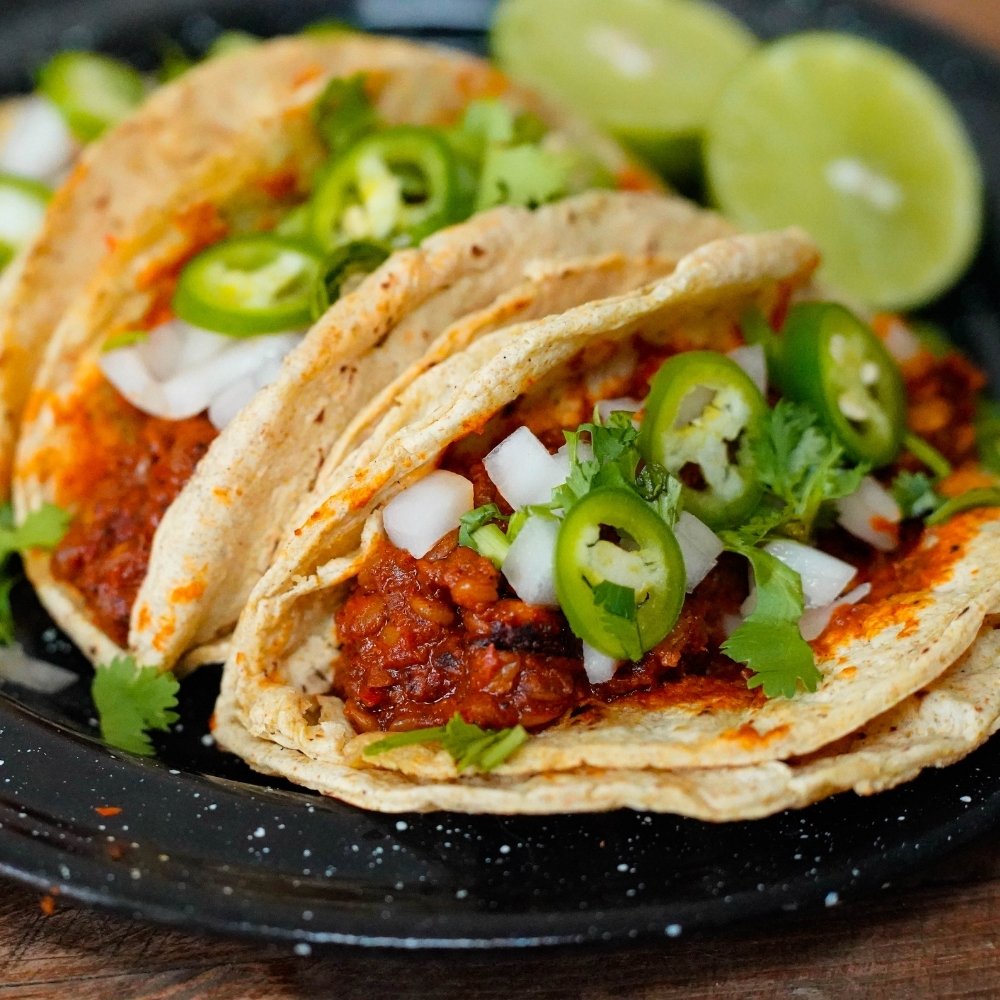 Tacos de chorizo de lentejas