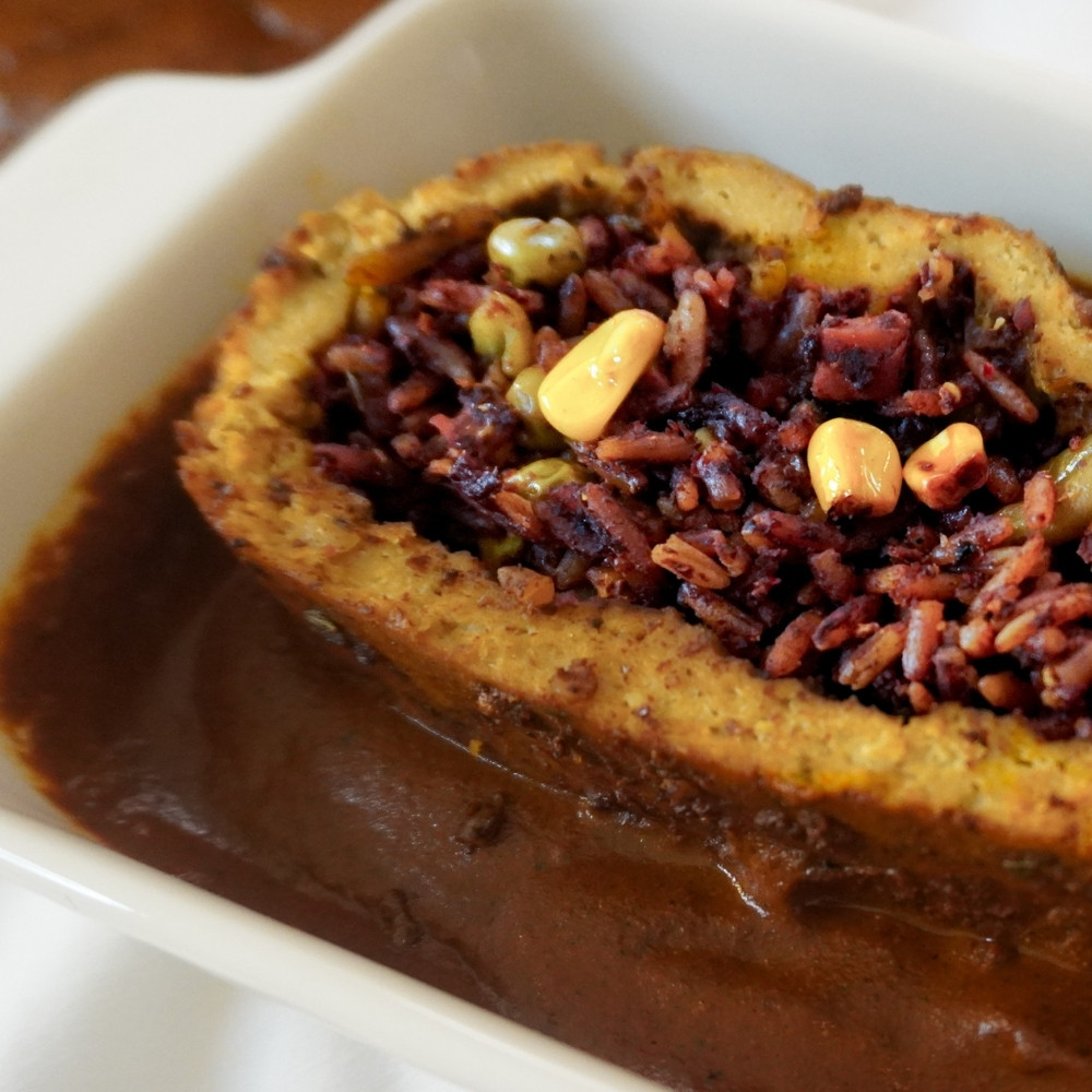 Rollo de “pavo” vegano enmolado