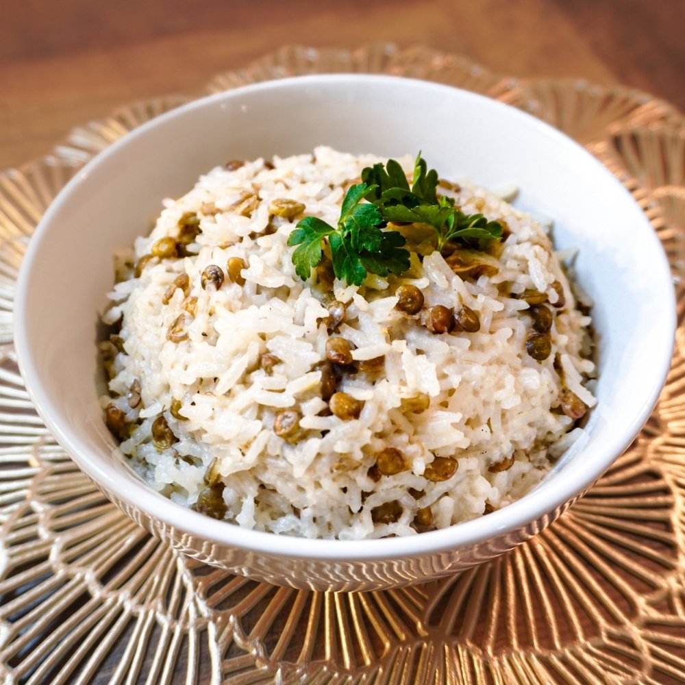 Arroz con coco y lentejas