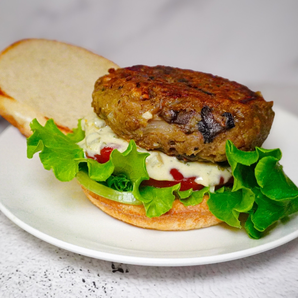 Hamburguesa de lentejas y champiñones