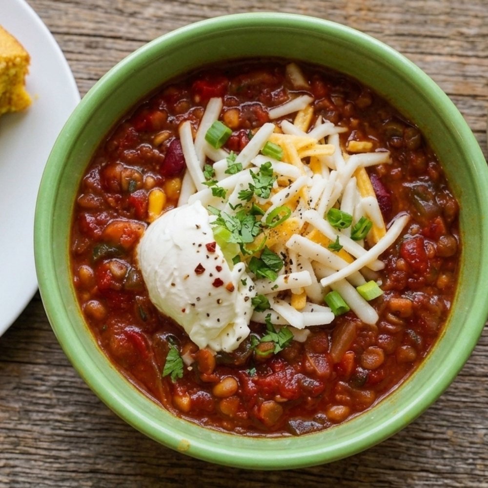 Chili con lentejas y champiñones