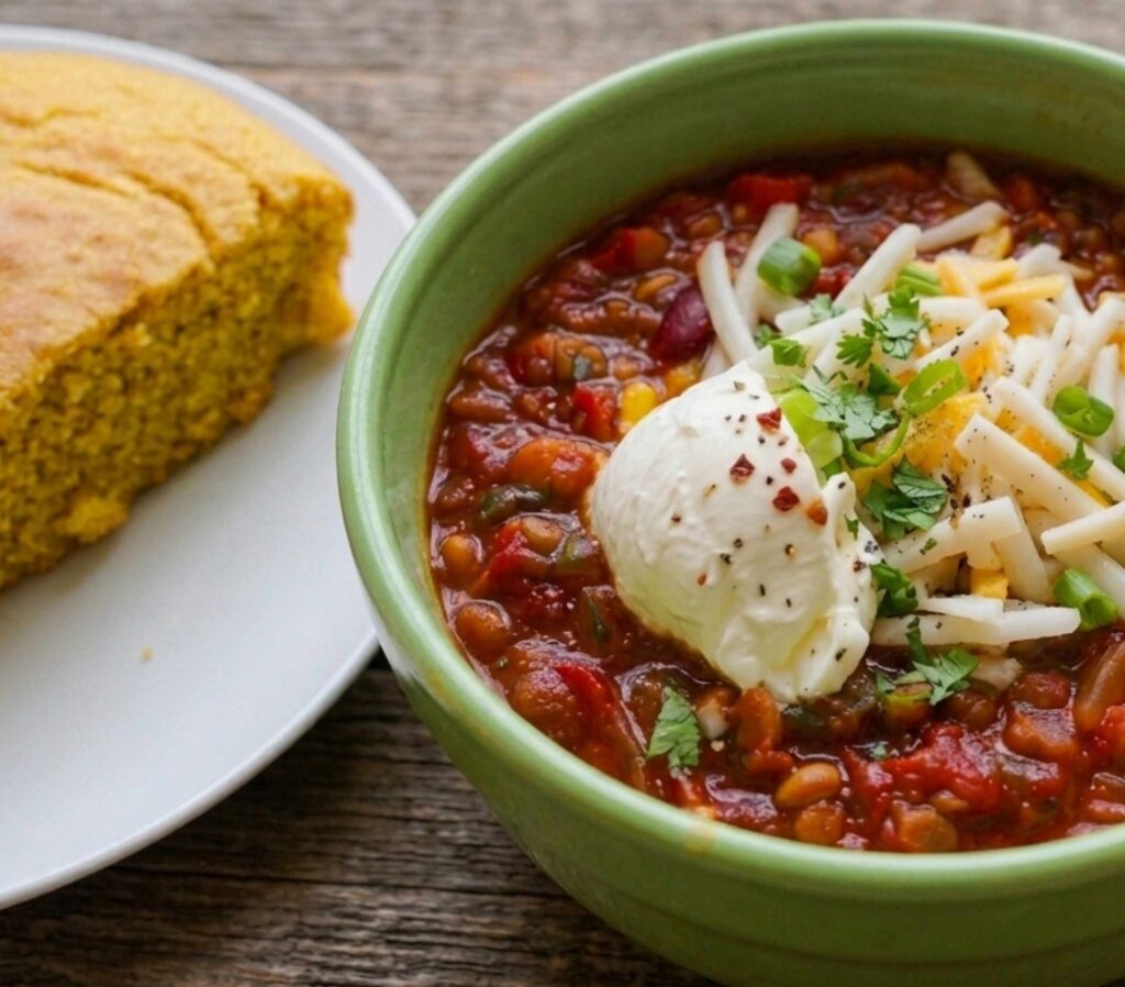 Chili con lentejas y champiñones