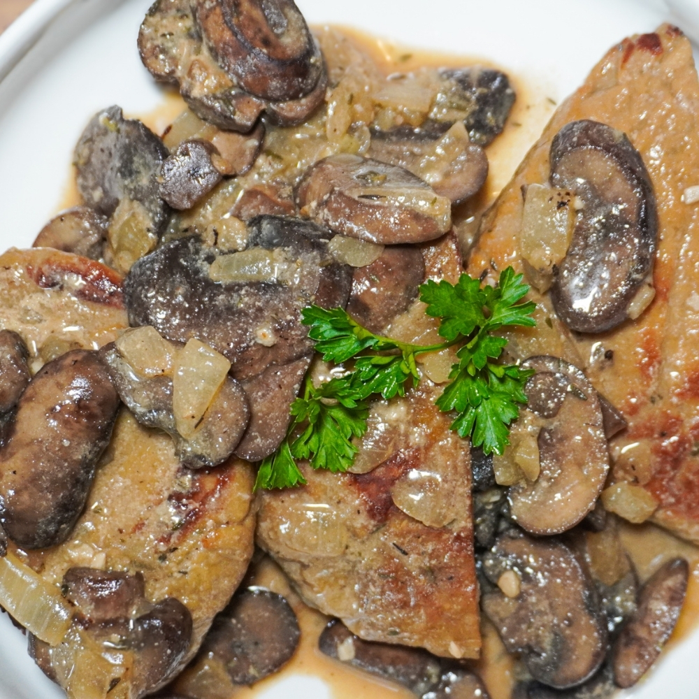 Filetes de pollo vegano con champiñones